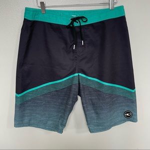 Oneill Mens 34 Green Black Boardshort Swim Trunk Beach